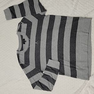 Lucky Brand Grey Striped Crewneck Sweater in size Large